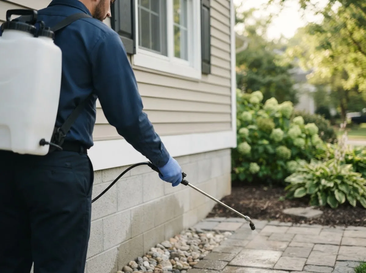 Pest control technician inspecting a home in Gratiot, OH